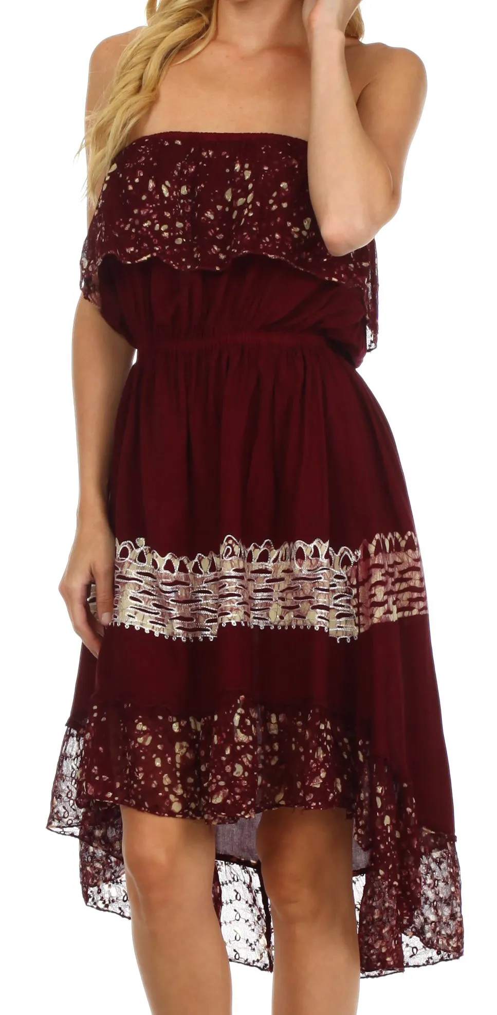 Sakkas Akshita Batik Hi Lo Crepe Ruffle Dress