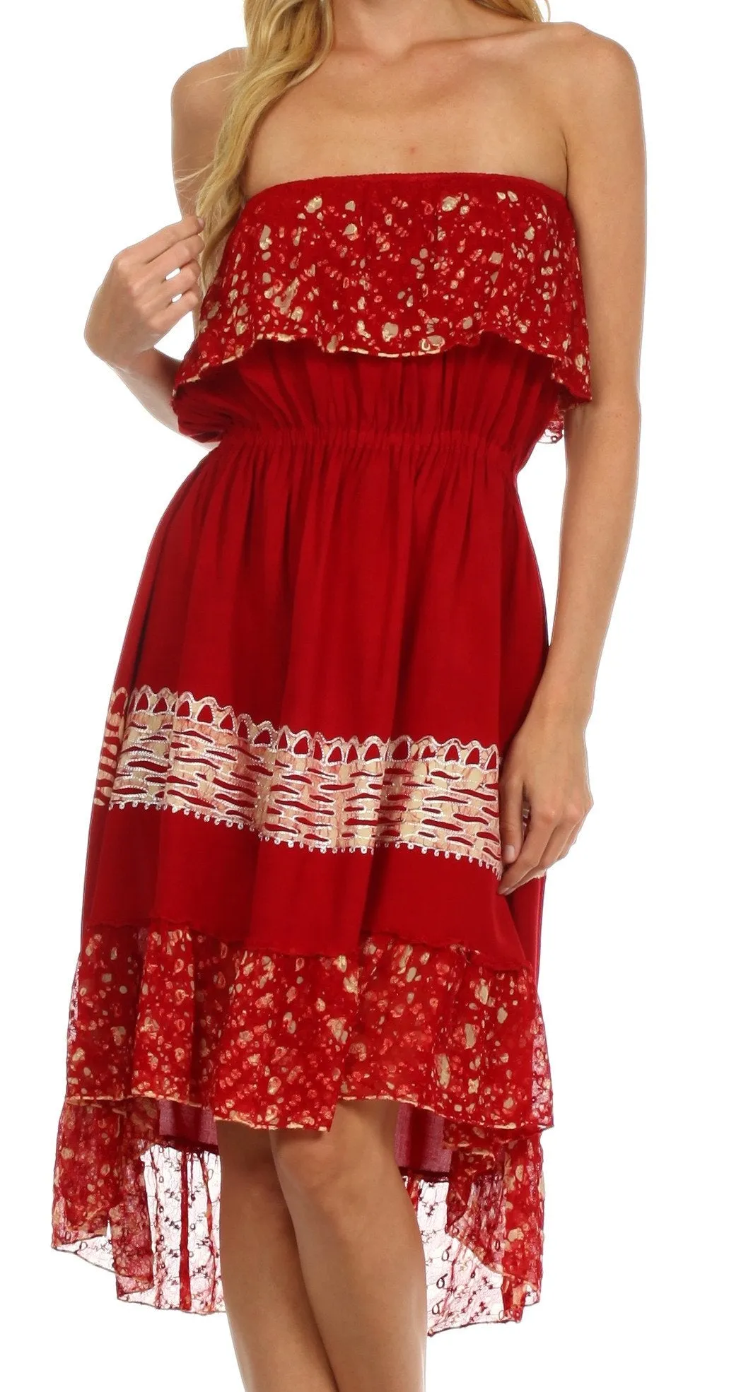 Sakkas Akshita Batik Hi Lo Crepe Ruffle Dress