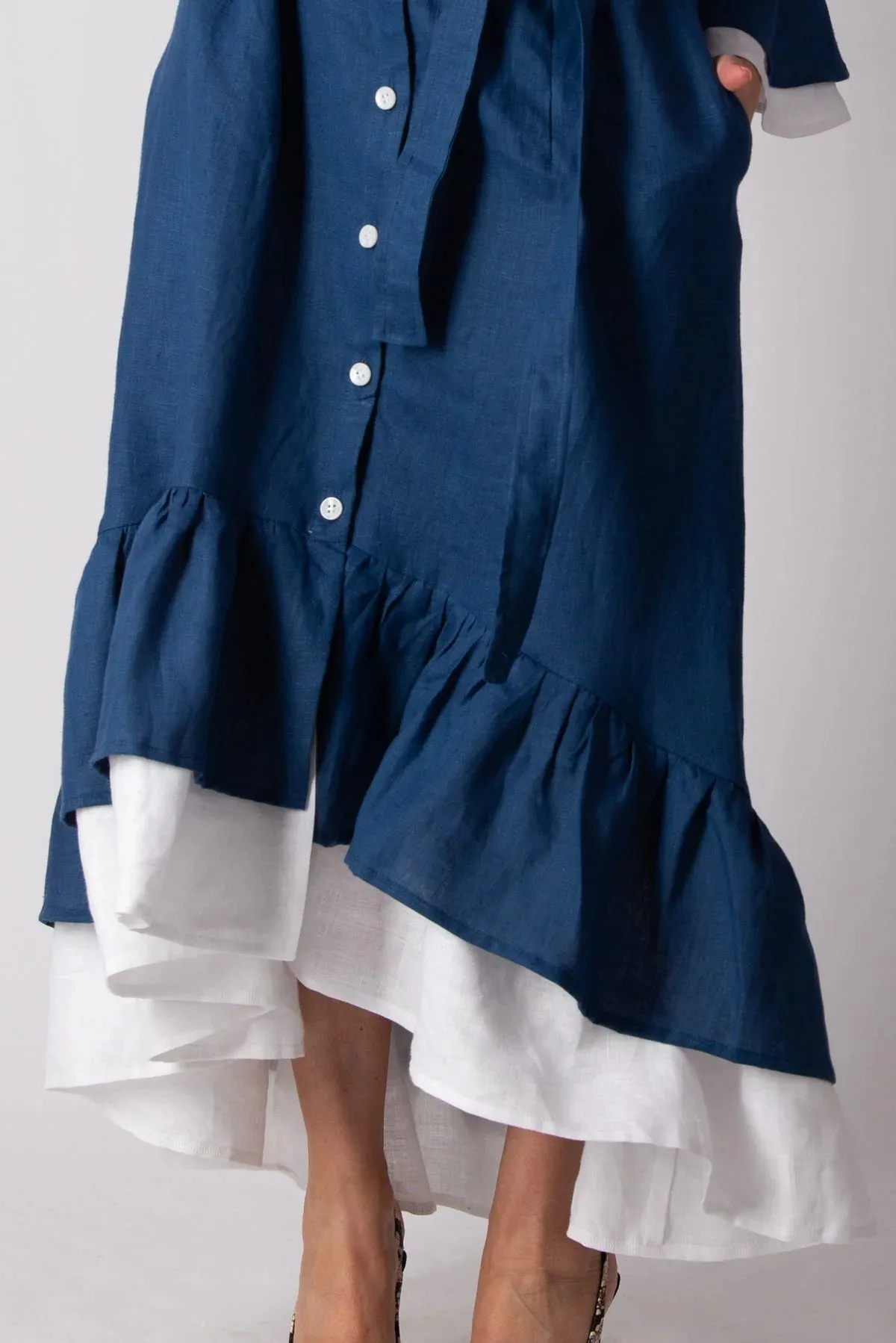 SALEM LINEN FLOUNCES DRESS