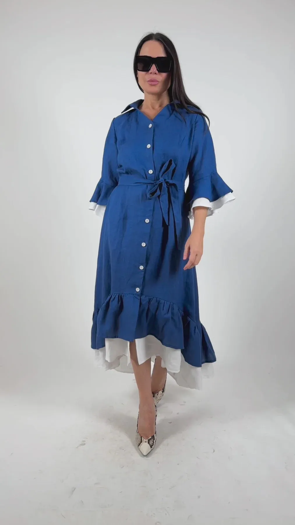 SALEM LINEN FLOUNCES DRESS