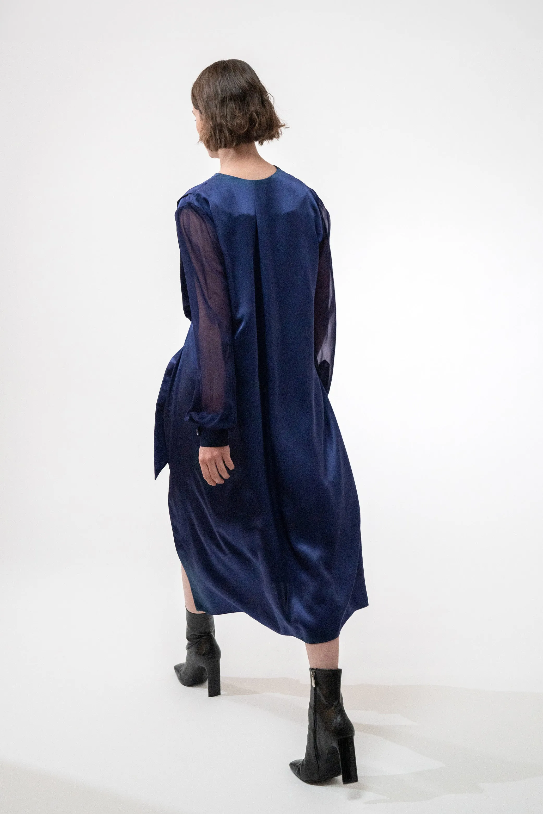 SAN FRANCISCO night blue - silk dress long sleeves