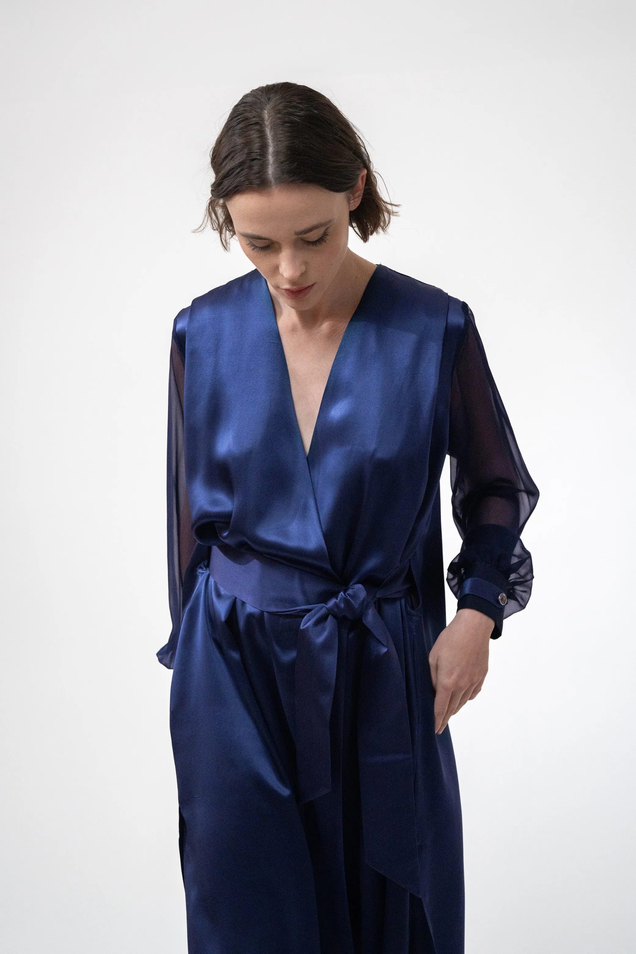 SAN FRANCISCO night blue - silk dress long sleeves