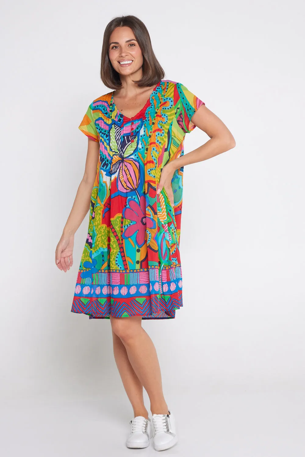 San Miguel Easy Fit Cotton Dress - Geometric Print