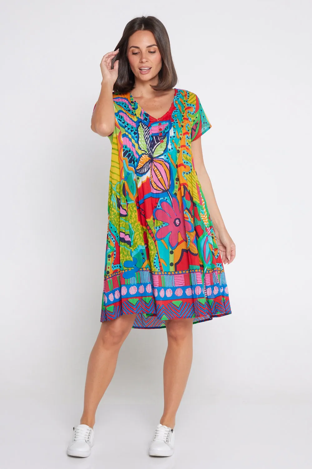 San Miguel Easy Fit Cotton Dress - Geometric Print