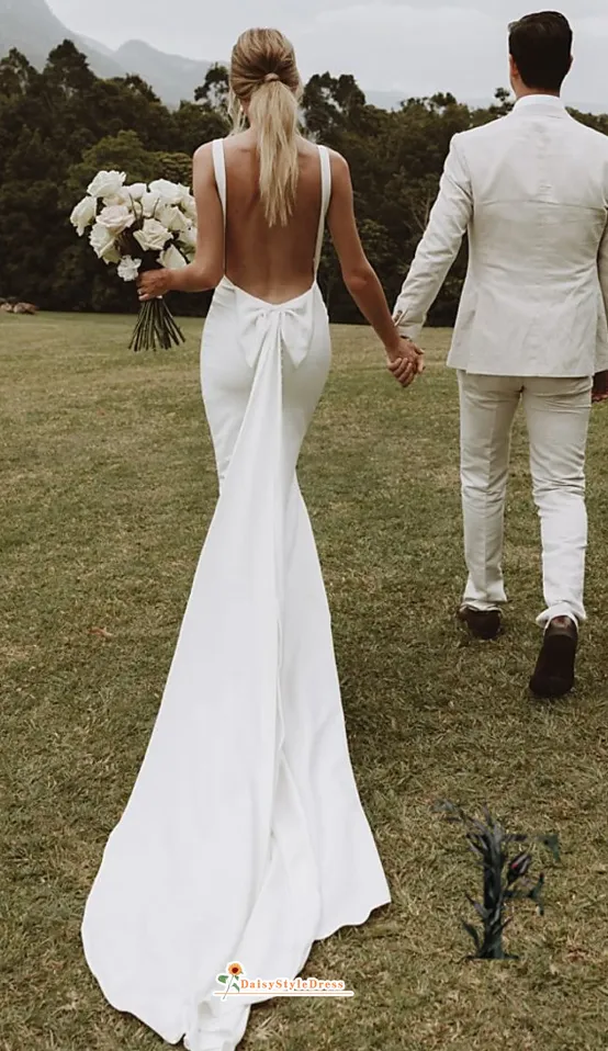 Sexy Backless Fit and Flare Summer Wedding Dress