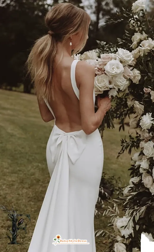 Sexy Backless Fit and Flare Summer Wedding Dress