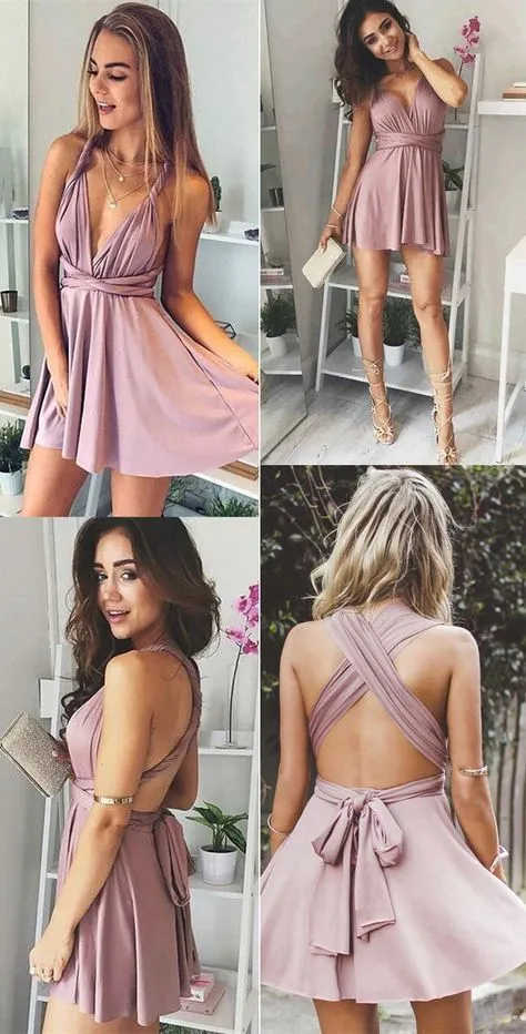 Sexy Dusty Pink Mini Homecoming Dress Simple Short Party Prom Dress