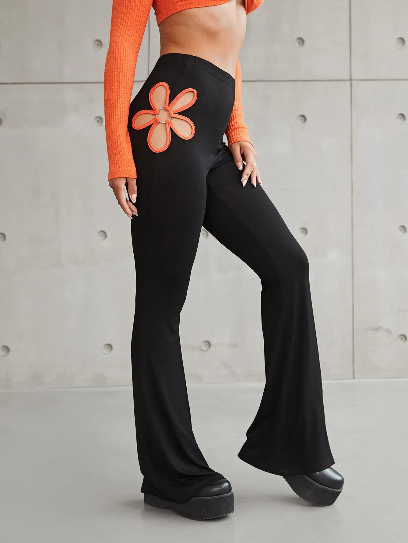 Sexy Floral Ring High Waist Long Women Pants