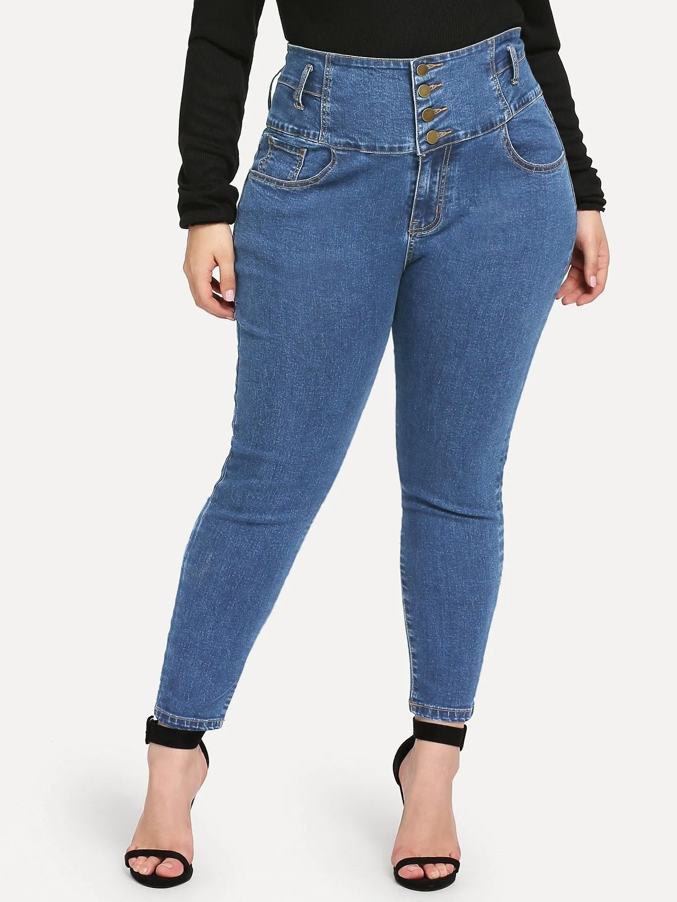 SHEIN Plus High Waist Button Jeans