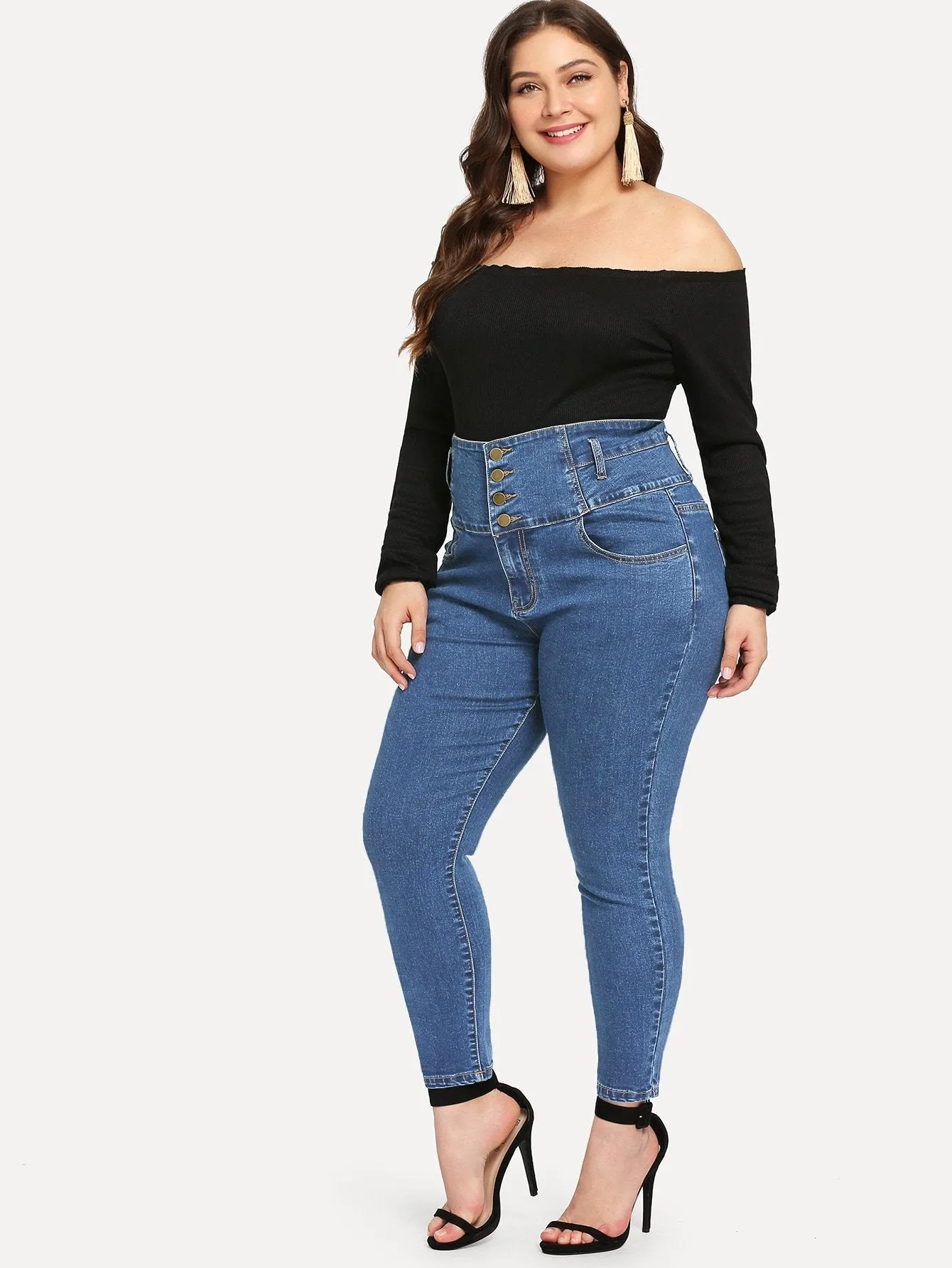 SHEIN Plus High Waist Button Jeans