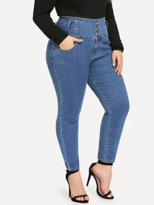 SHEIN Plus High Waist Button Jeans