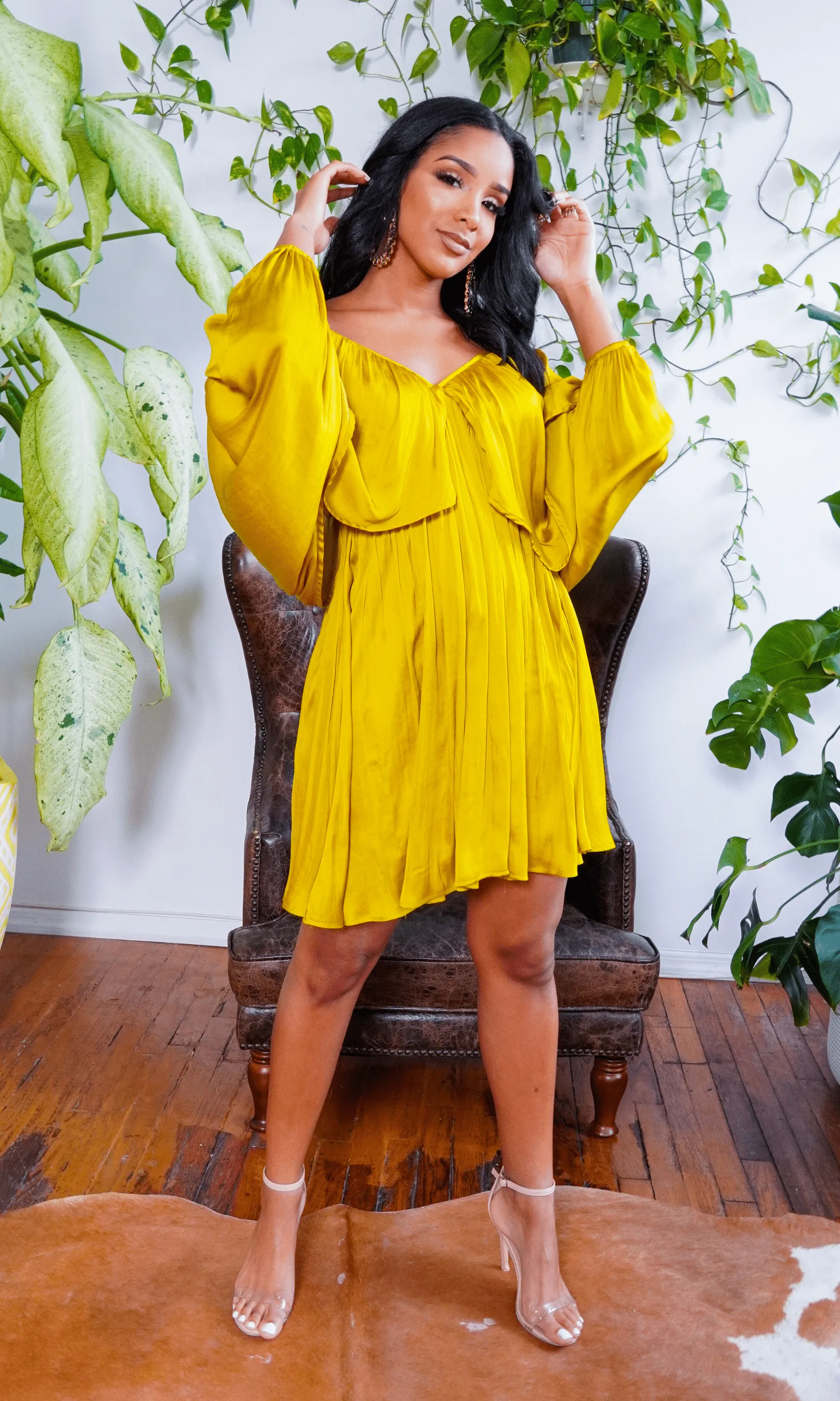 She's Classy | Flow Dress - Chartreuse