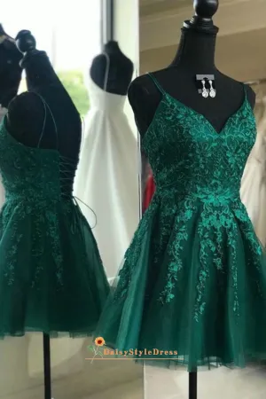 Short Criss Cross Back Dark Green Homecoming Dress