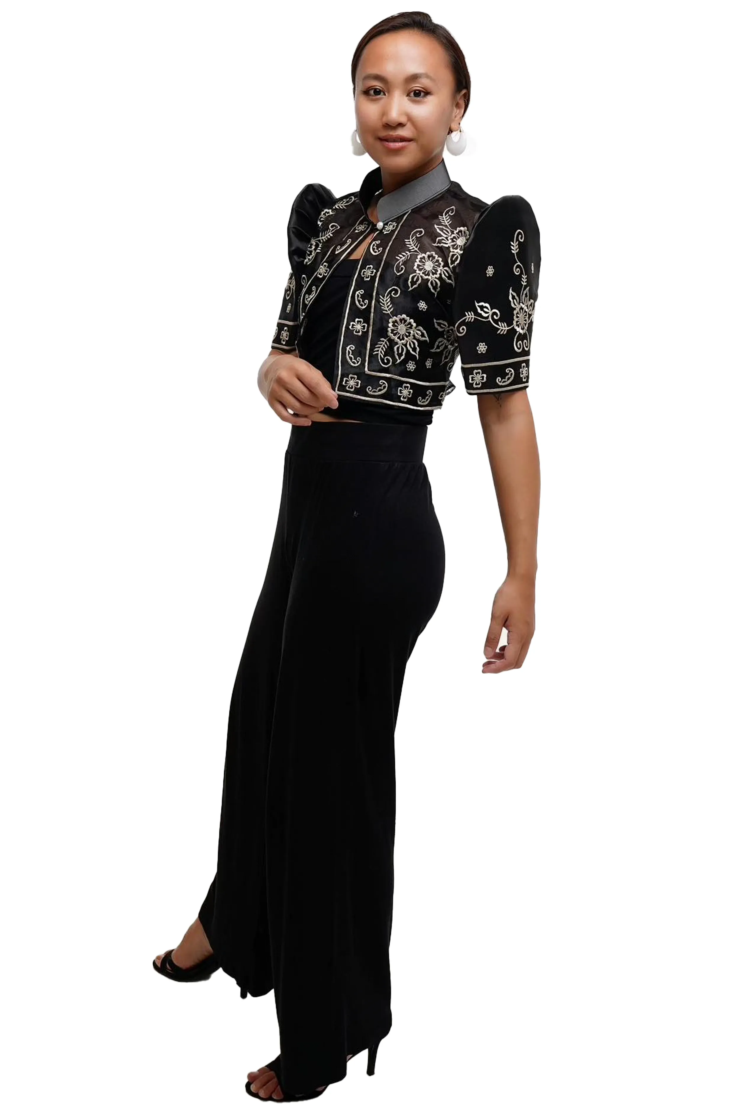 Silk Organza Black Modern Filipiniana Bolero - LJM001