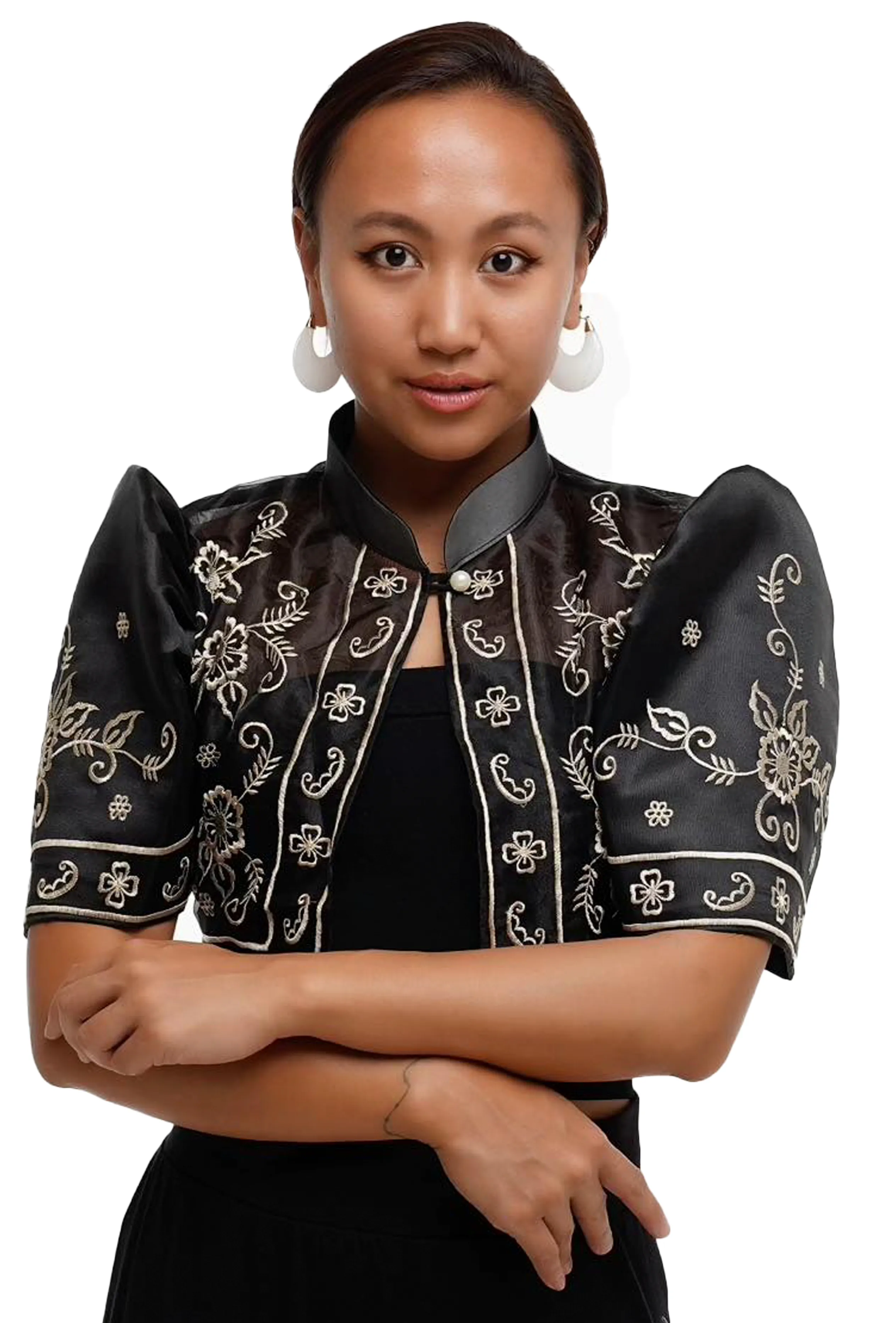 Silk Organza Black Modern Filipiniana Bolero - LJM001