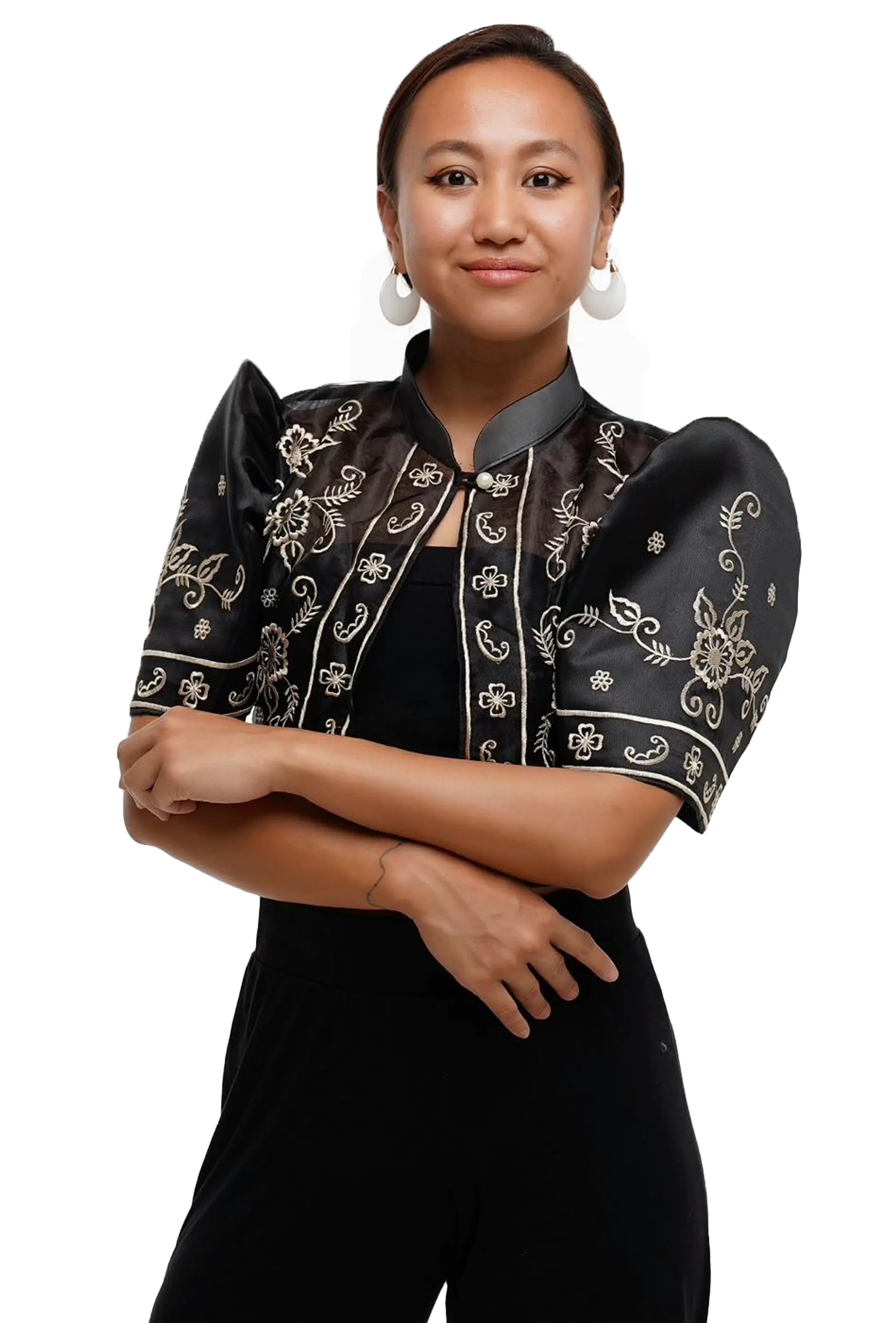 Silk Organza Black Modern Filipiniana Bolero - LJM001