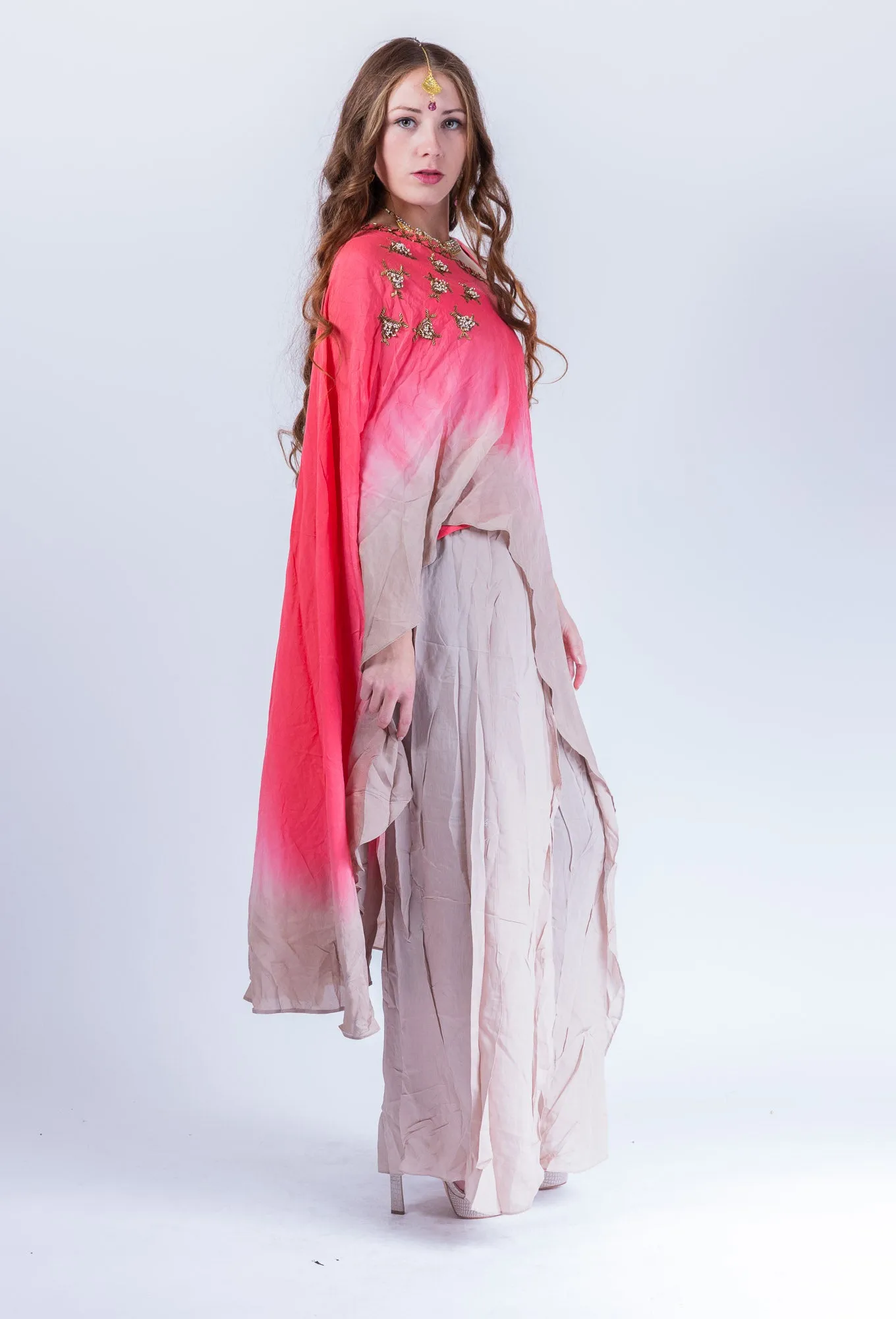 Silk Smoke Grey Palazzo Pants With cape Kind Set