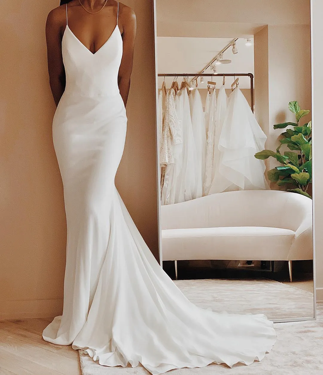 Simple Open Back Fit and Flare Wedding Dress