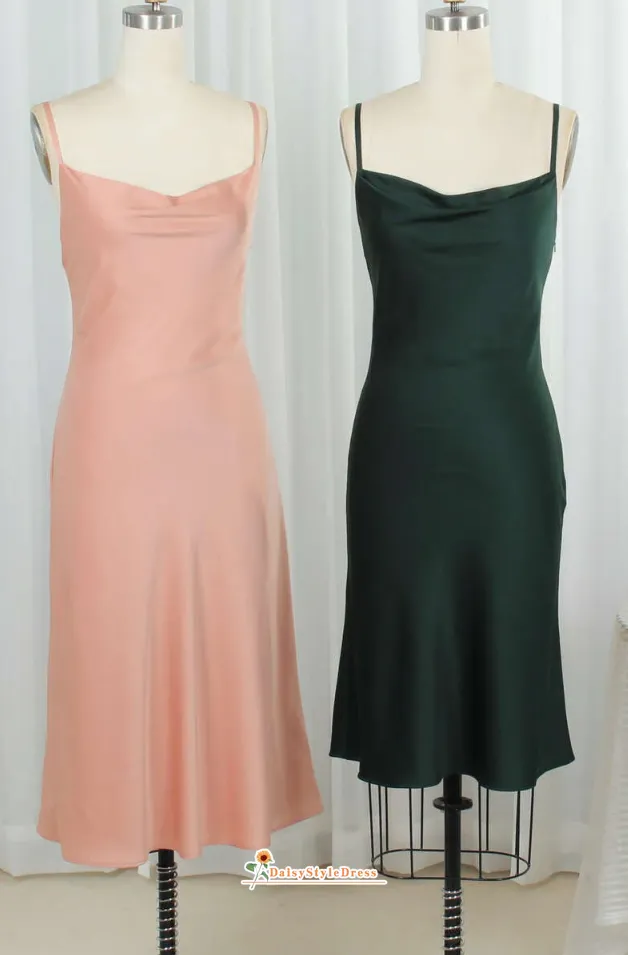 Simple Tea Length Fit and Flare Bridesmaid Dress