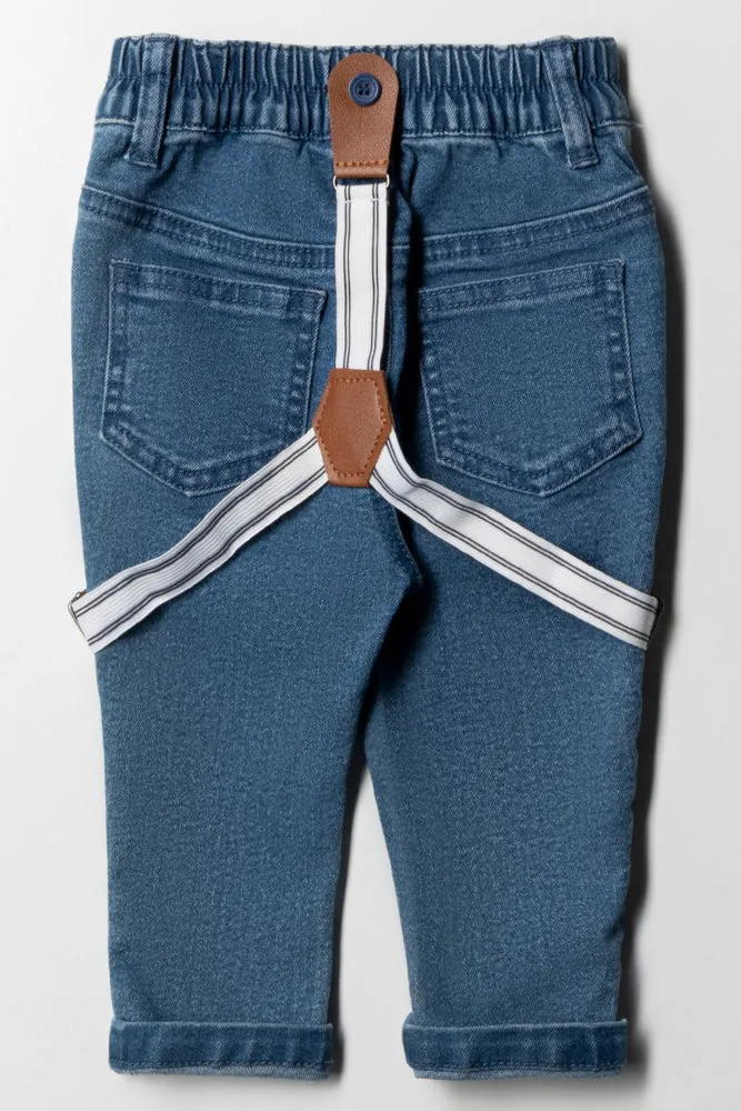 Skinny Denim Jeans With Braces Blue