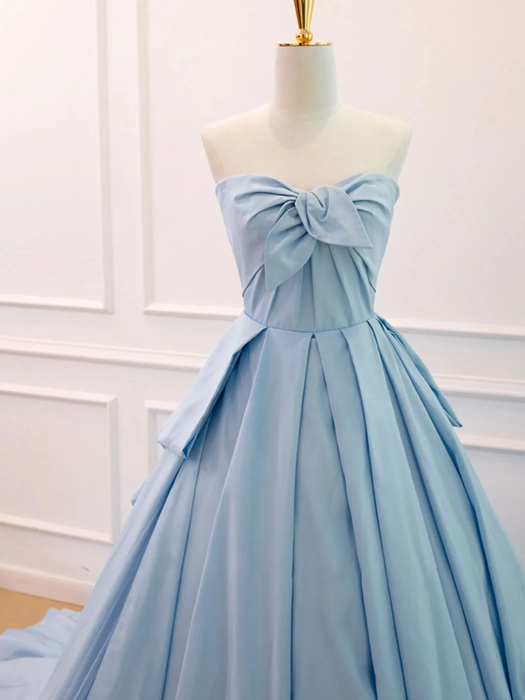 Sky Blue Strapless Ball Gown Ruched Prom Dress Formal Dress