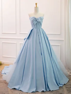 Sky Blue Strapless Ball Gown Ruched Prom Dress Formal Dress