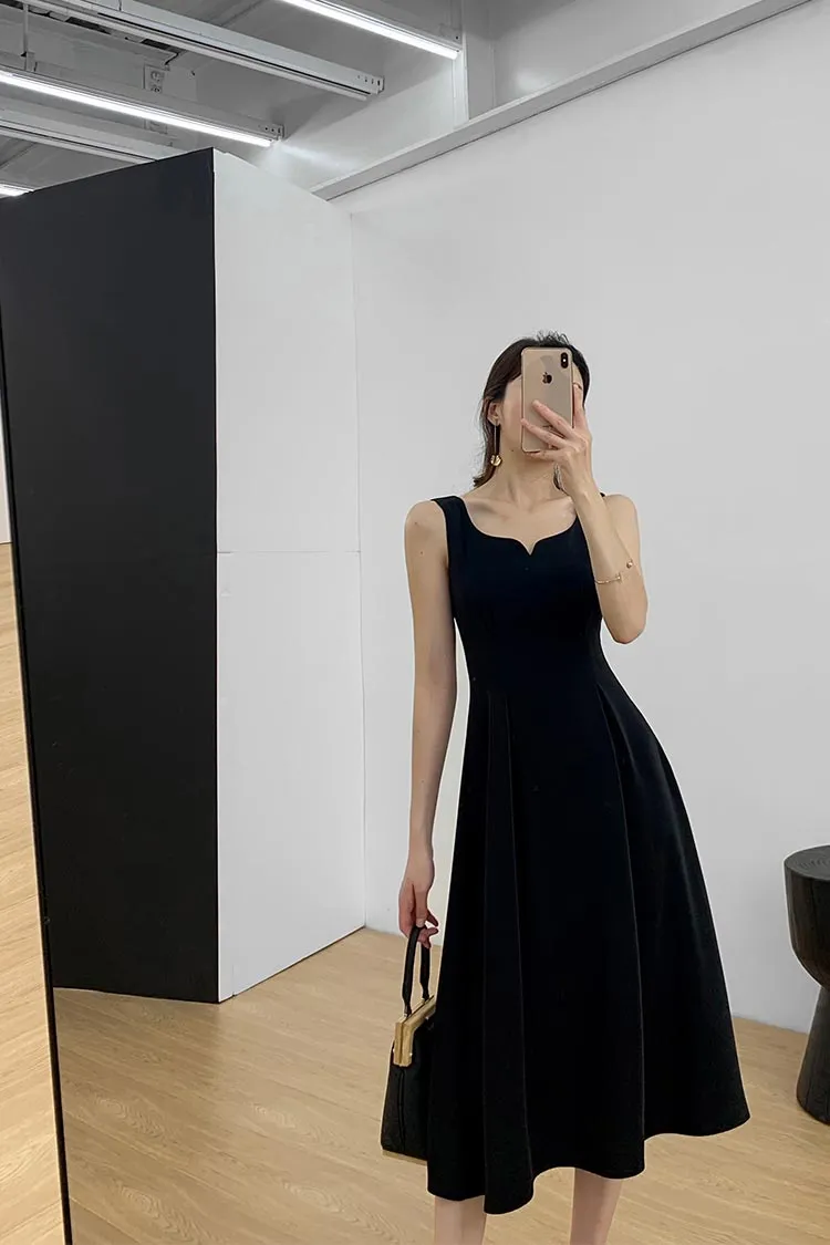 Sleeveless v-neck wine tone slim a-line midi dress 190214