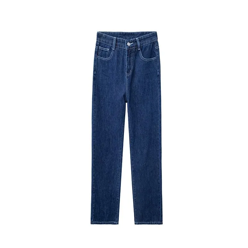 Slimming Versatile Solid Floor-Length Straight High-Waisted Jeans