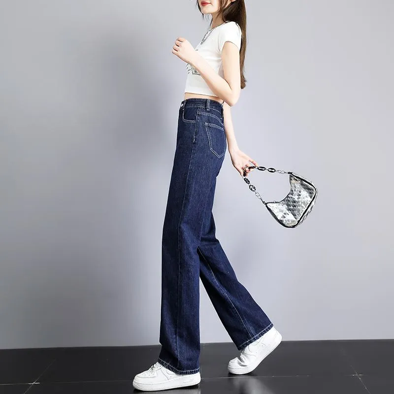 Slimming Versatile Solid Floor-Length Straight High-Waisted Jeans