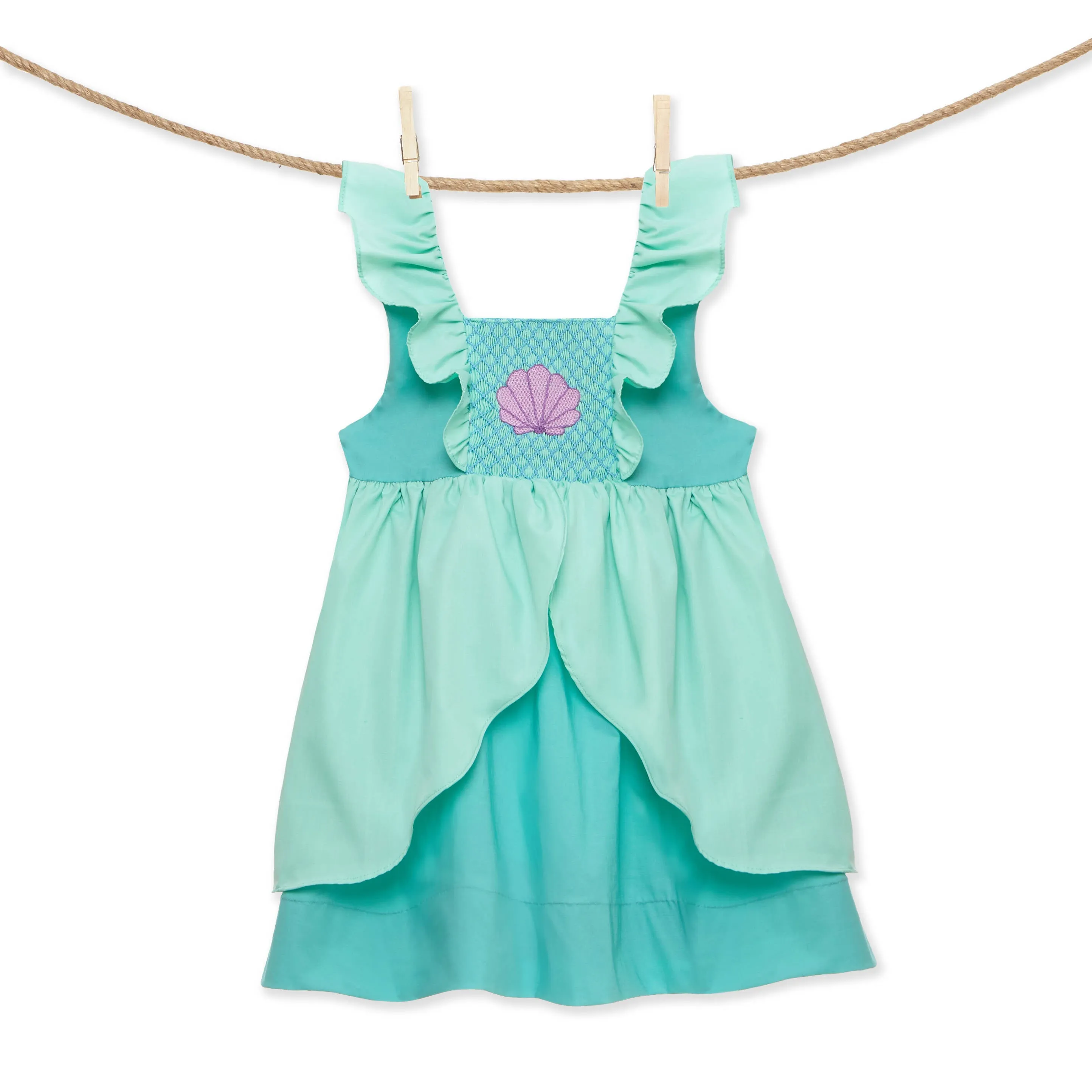 Smocked Mermaid Princess Flutter Sleeve Dress - inspired by Ariel