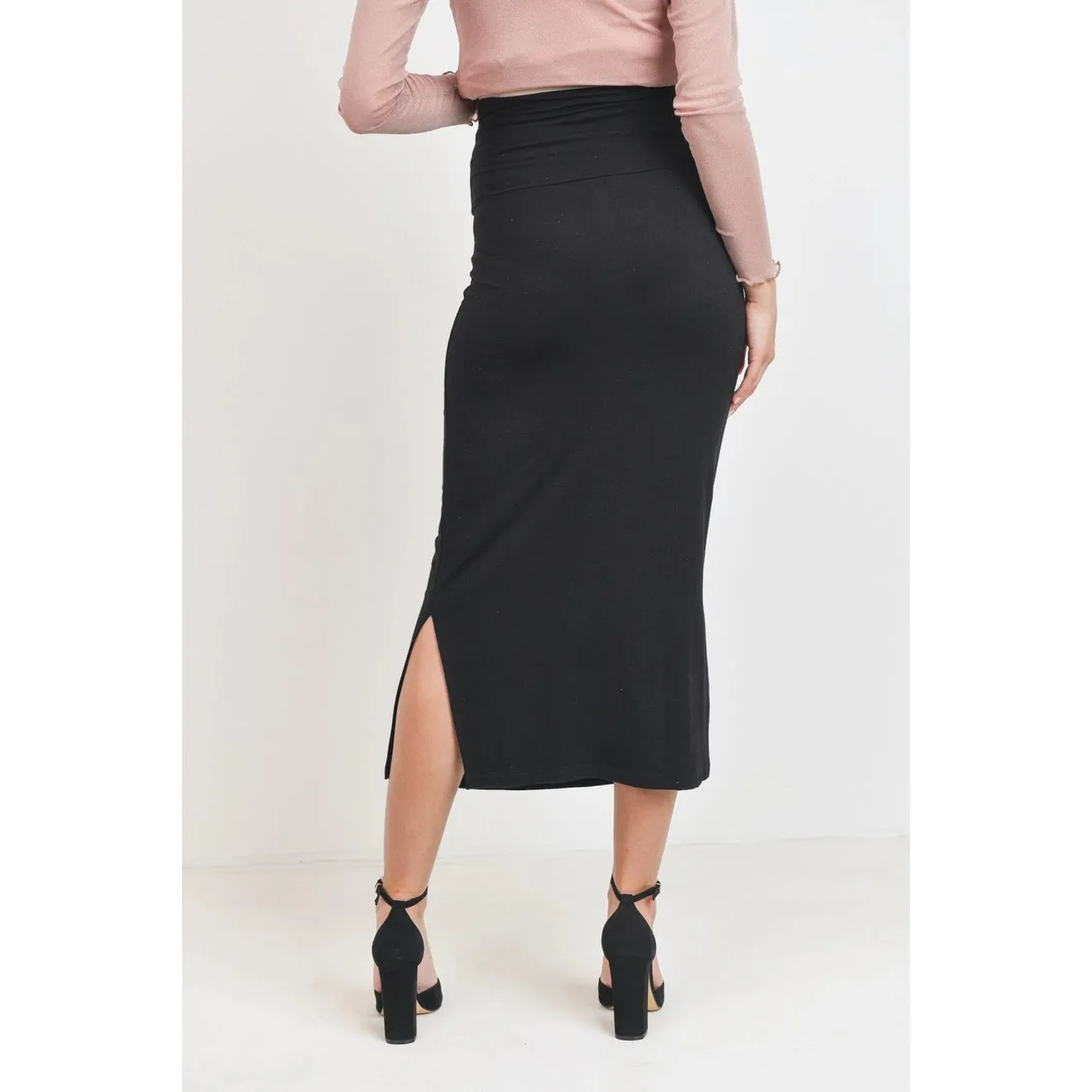 Solid Maternity Knit Pencil Skirt with Side Slit