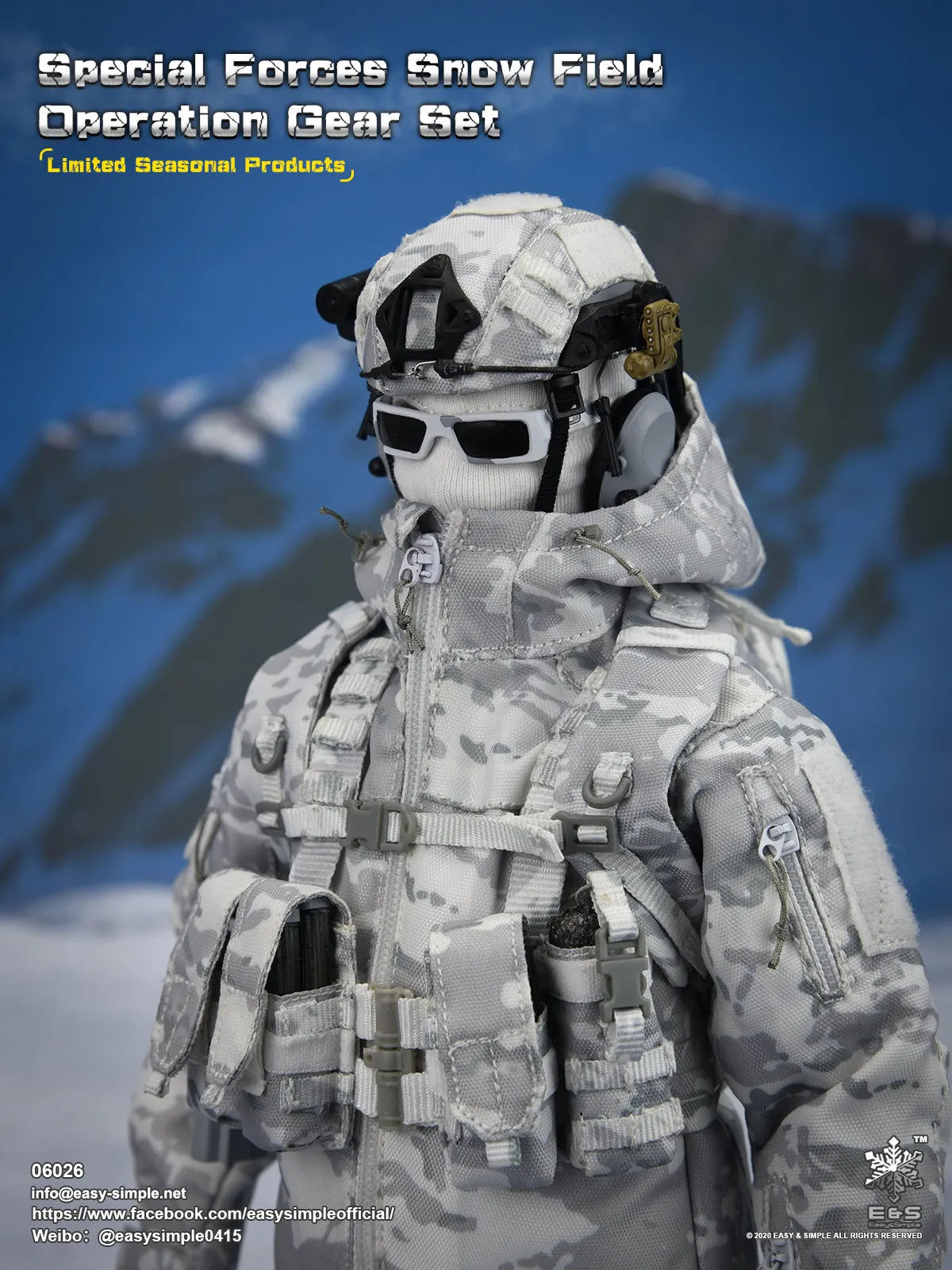 Special Forces Snow Field Op. - Winter Camo Helmet w/Balaclava & Headset