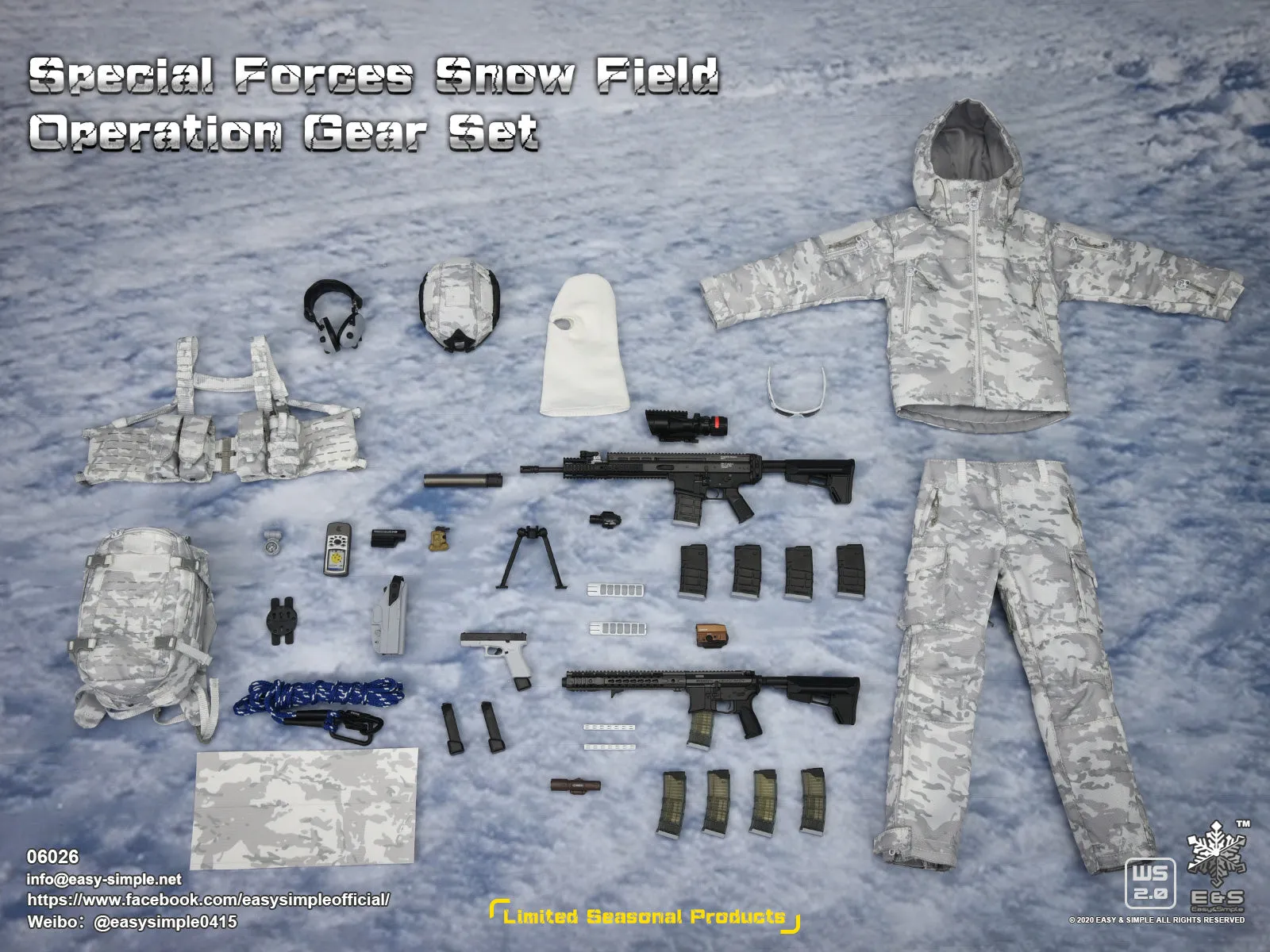 Special Forces Snow Field Op. - Winter Camo Helmet w/Balaclava & Headset