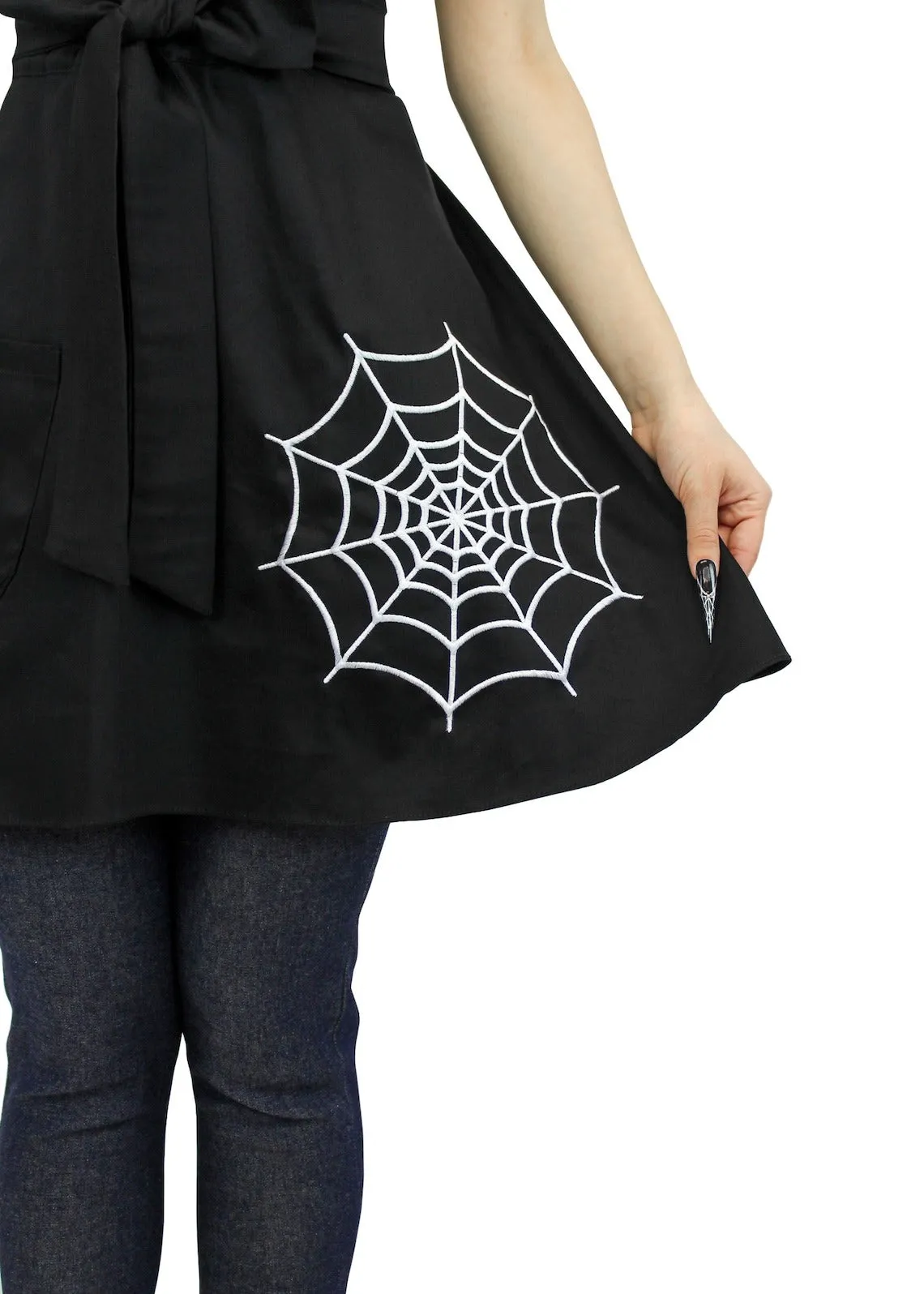 Spiderweb embroidered Black Vintage Inspired Apron #SEVA