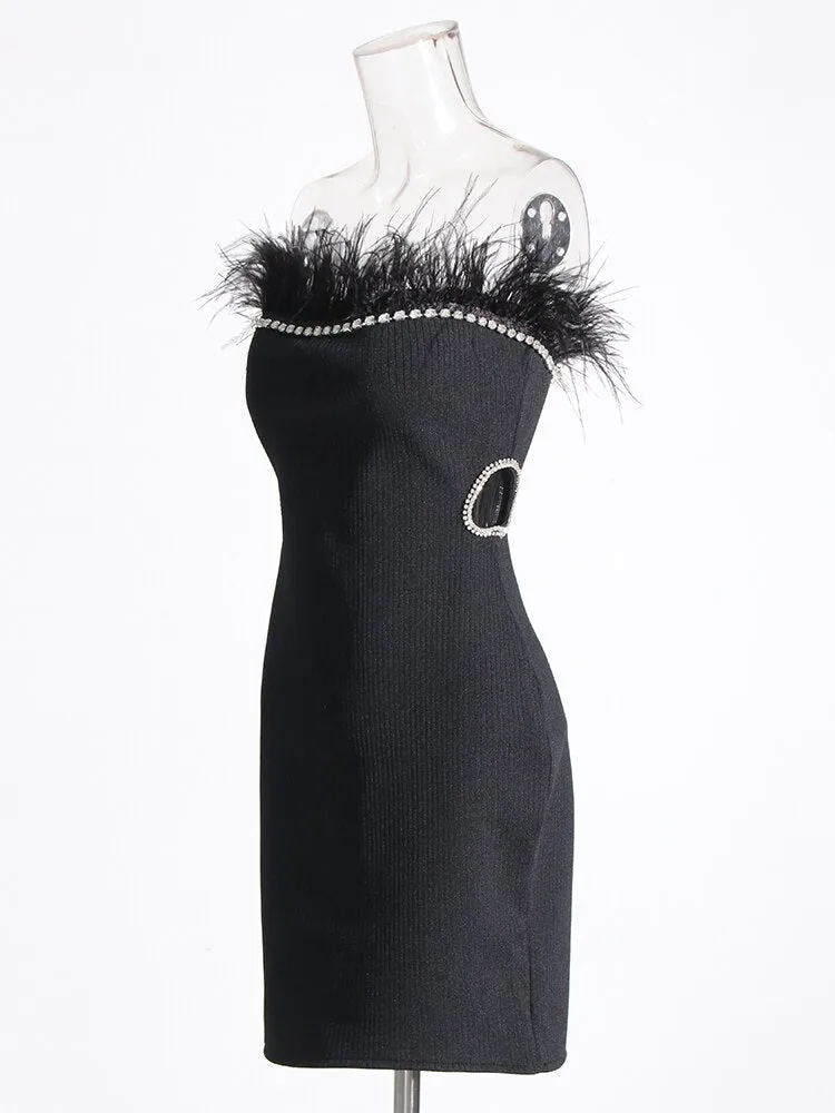 Spliced Feather Hollow Out Diamond Dress