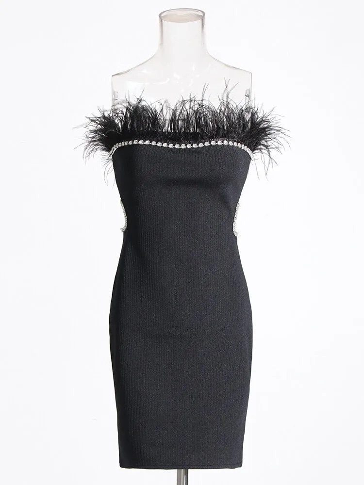 Spliced Feather Hollow Out Diamond Dress