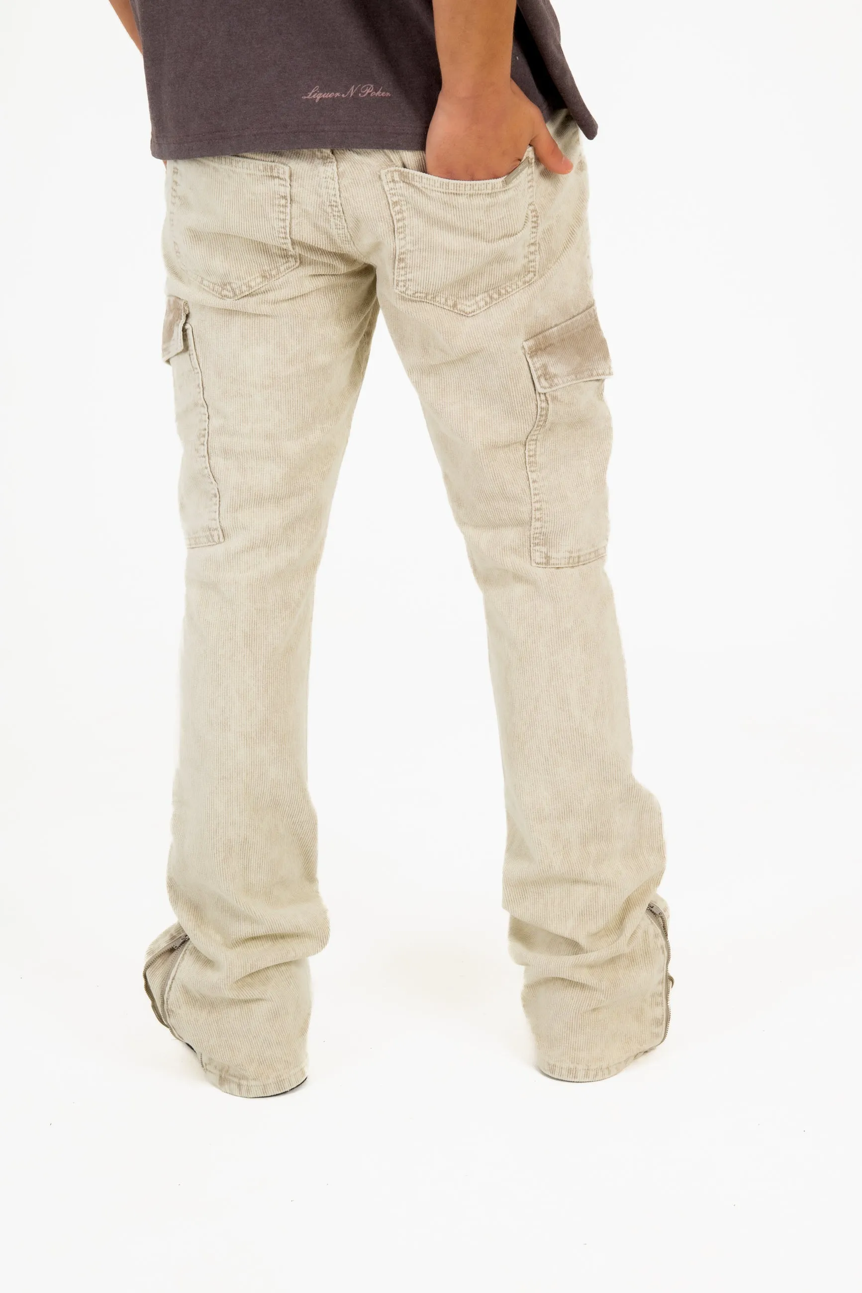 Stone Corduroy Slim Stacked Cargo