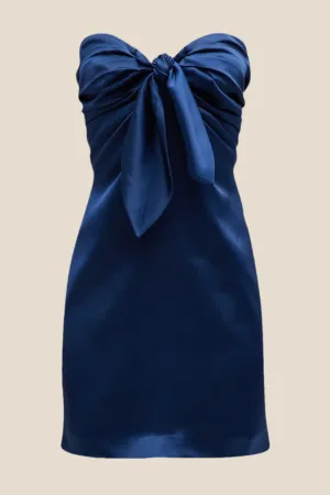 Strapless Navy Blue Tie Front A-line Short Dress