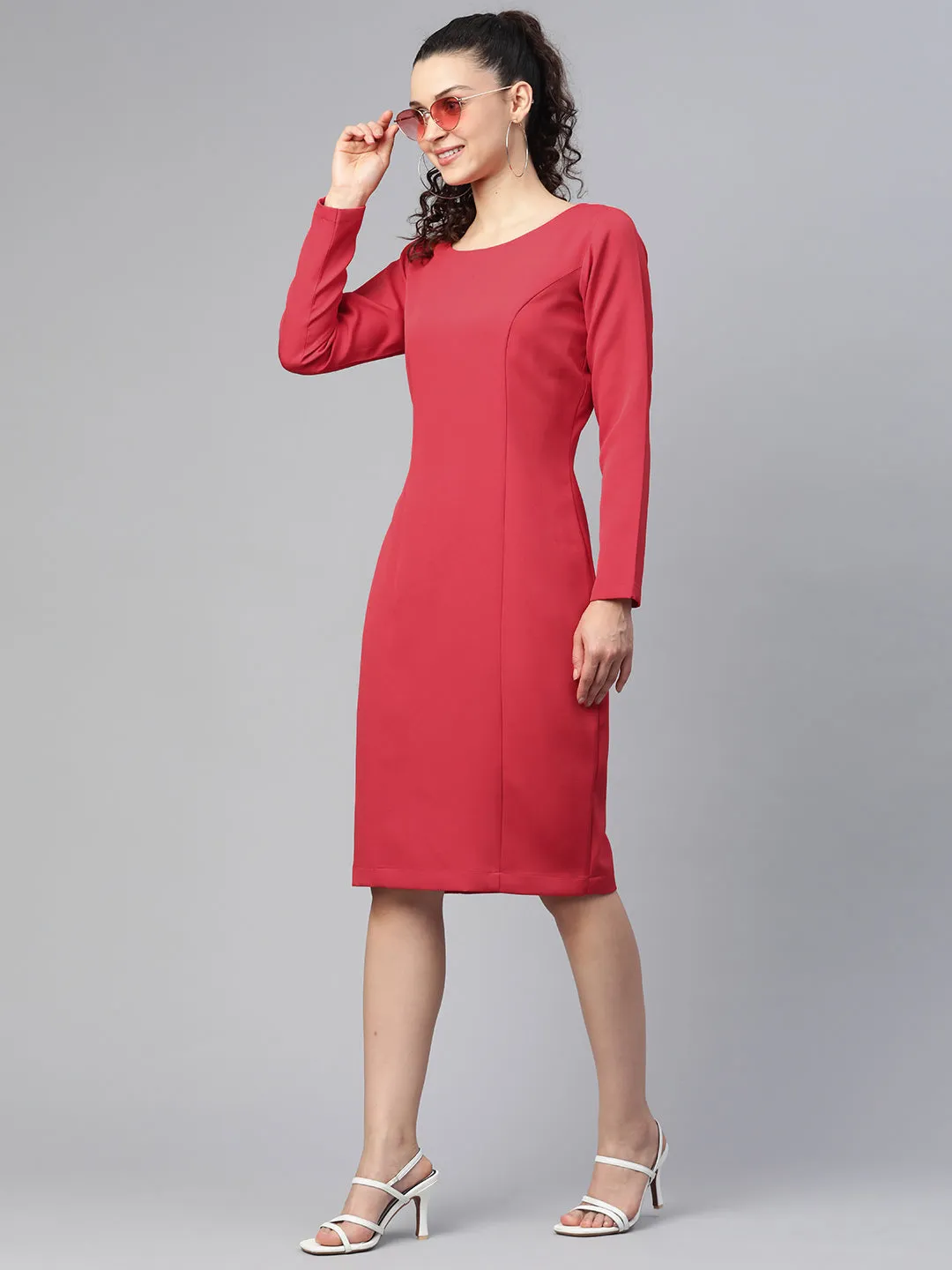 Stretch Pencil Dress - Hot Red