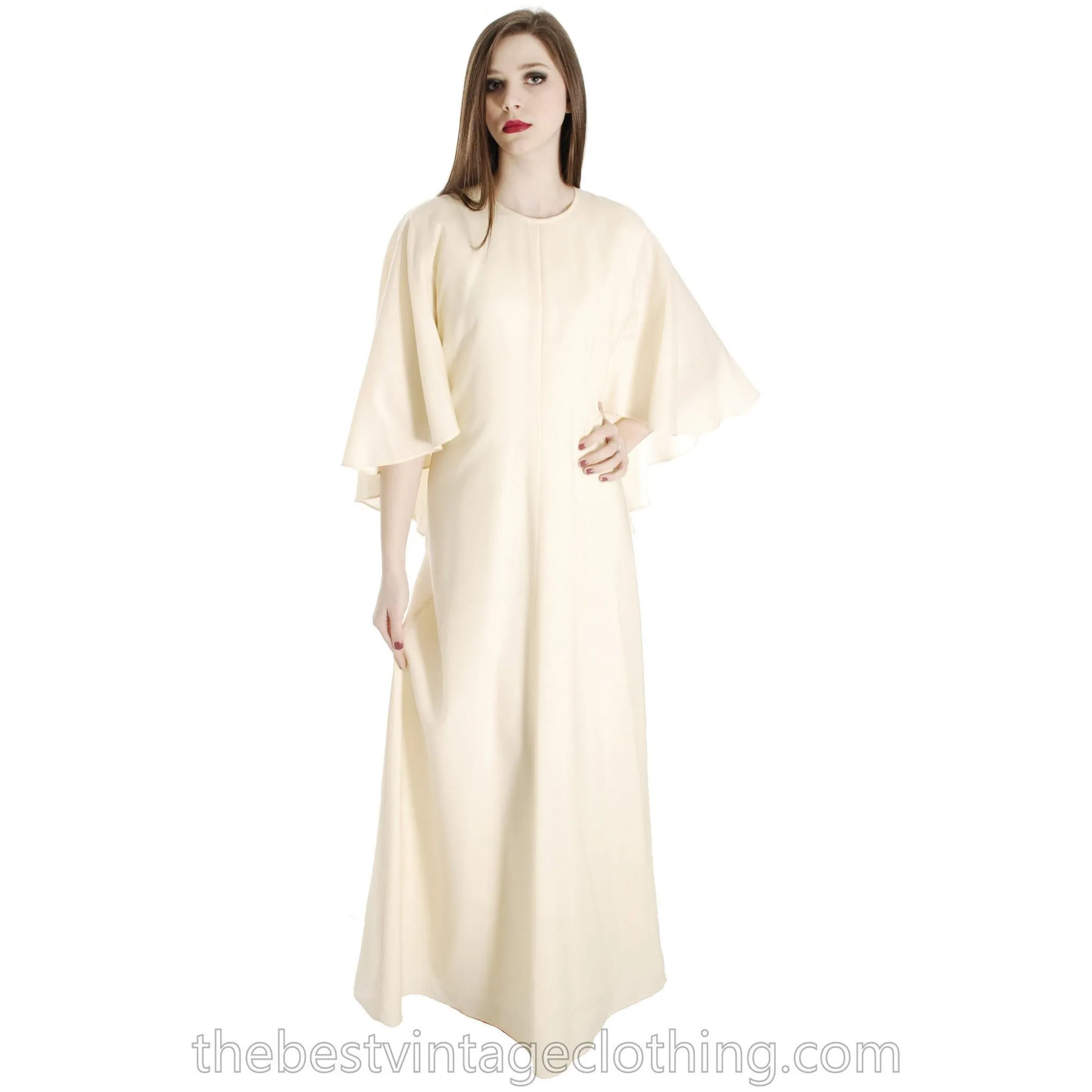 Stunning Vuokko Cape Gown 1960s Ivory Wool Voile Iconic Could Be Wedding Dress 38 /8 S/M