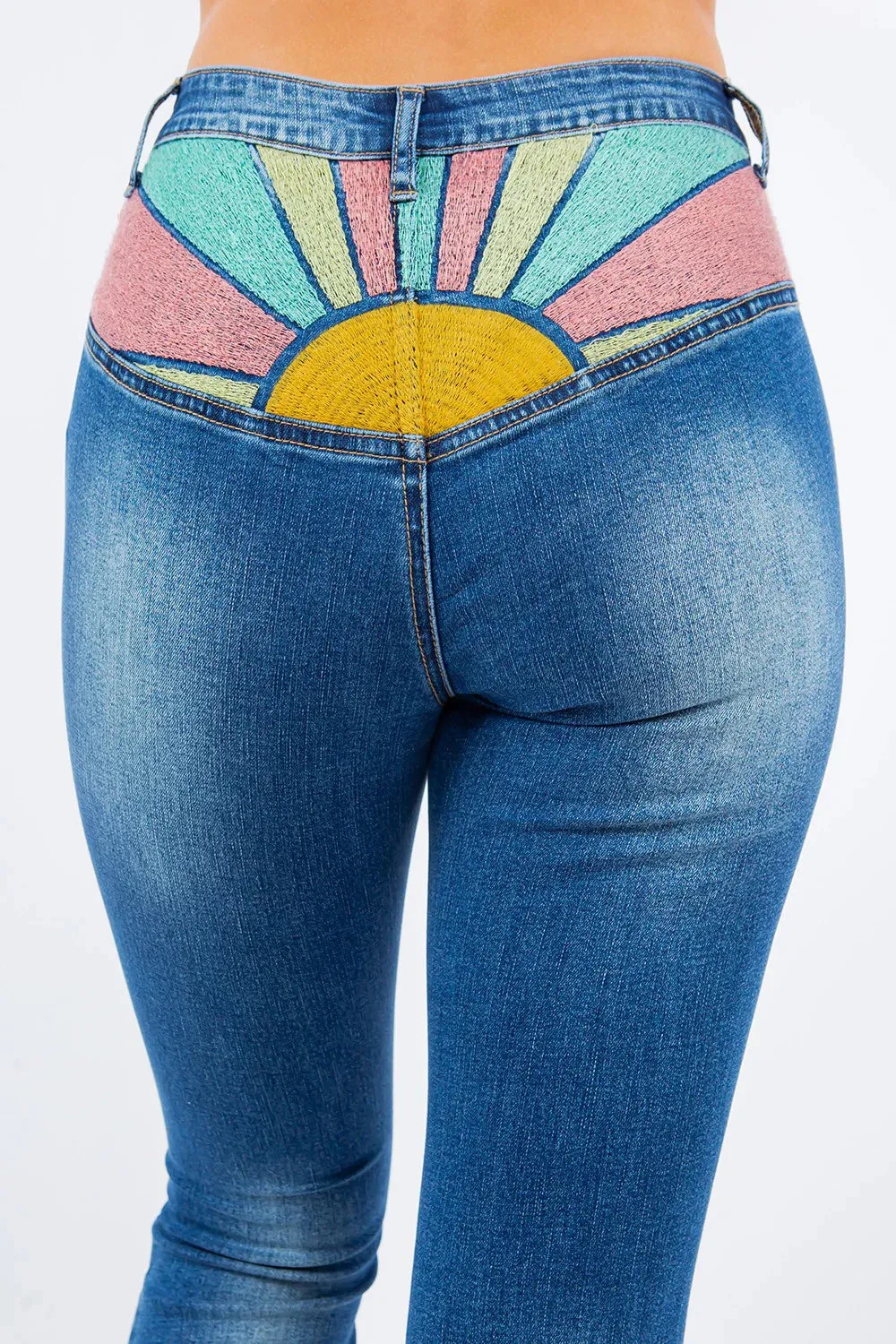 Sunrise Embroidered Flare Tall Denim Jeans - Mid Wash