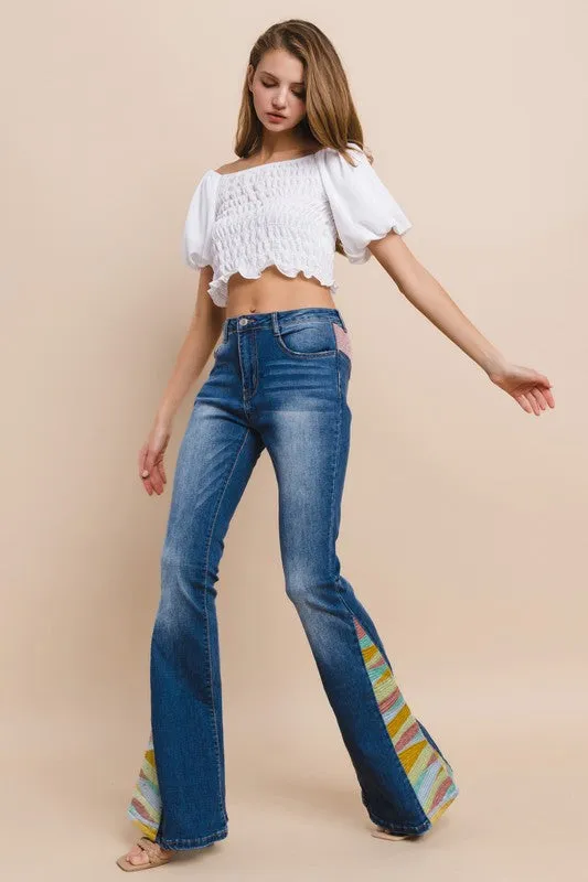 Sunrise Embroidered Flare Tall Denim Jeans - Mid Wash