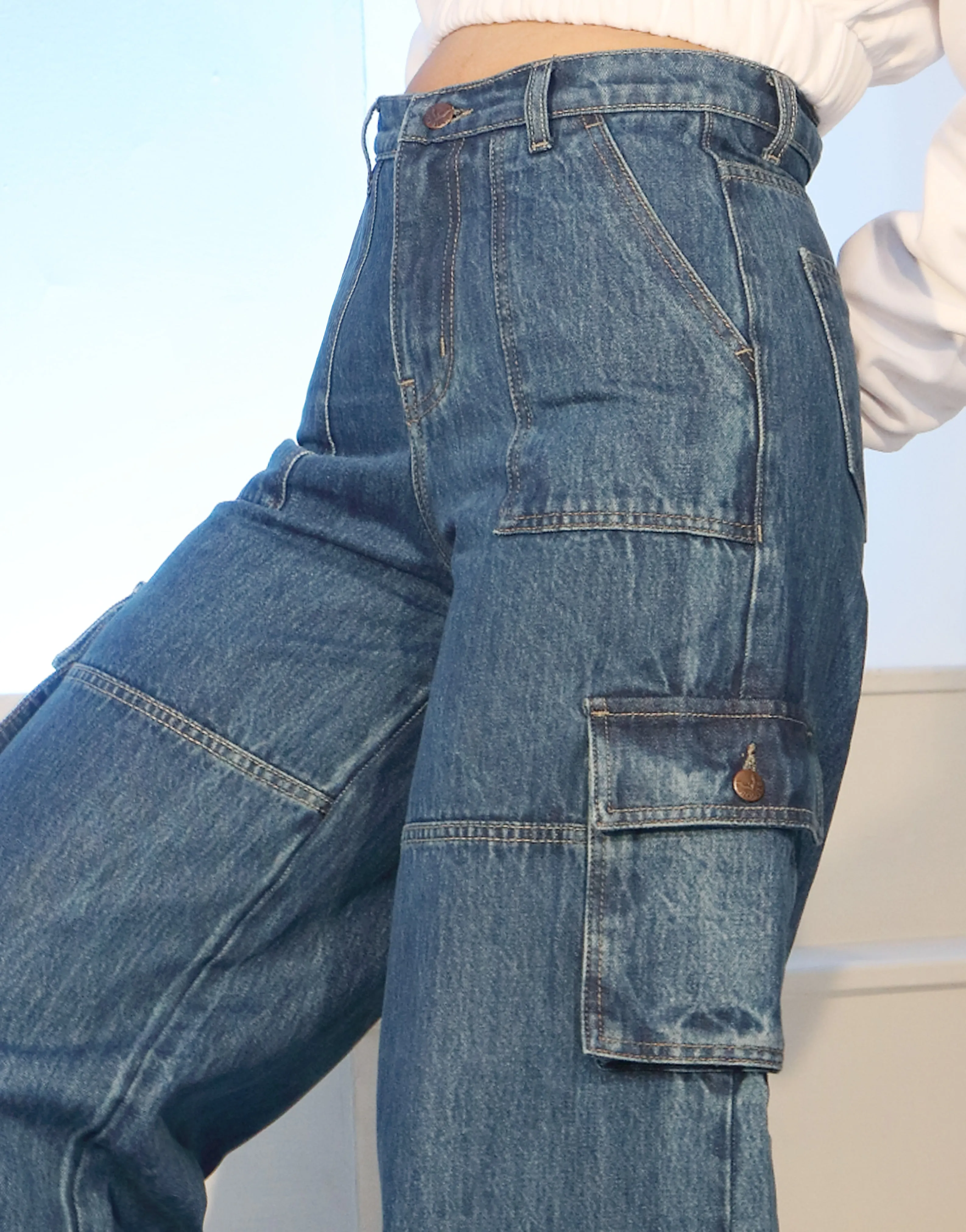 Super Wide Leg Cargo Flap Stone Blue