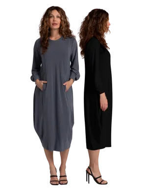 SYMPLI  Easy Crew Neck Lantern Dress