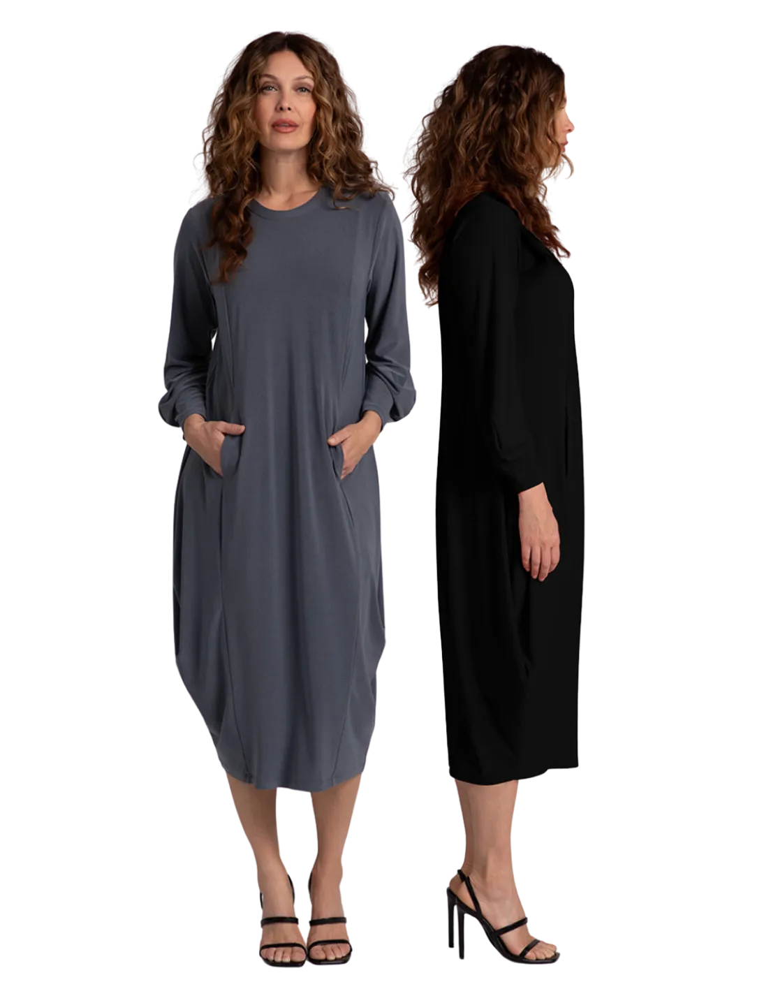 SYMPLI  Easy Crew Neck Lantern Dress