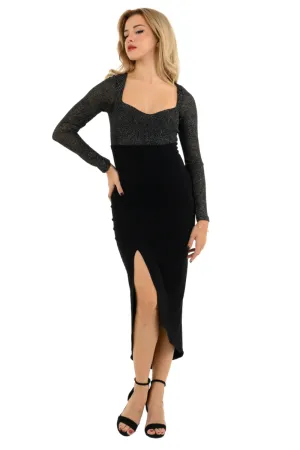 Tango Dress With Curved Slit And Sparkling Top