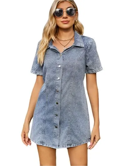 TEEK - Button Me Up Short Sleeve Denim Dress