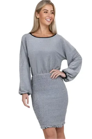 TEEK - Silver Bishop Sleeve Metallic Dress