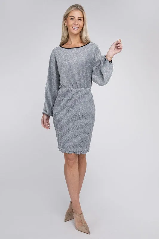 TEEK - Silver Bishop Sleeve Metallic Dress