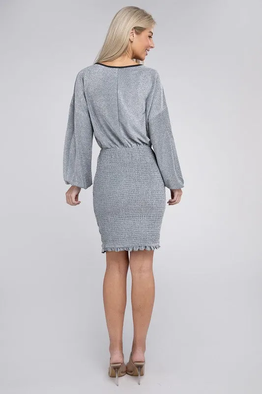 TEEK - Silver Bishop Sleeve Metallic Dress